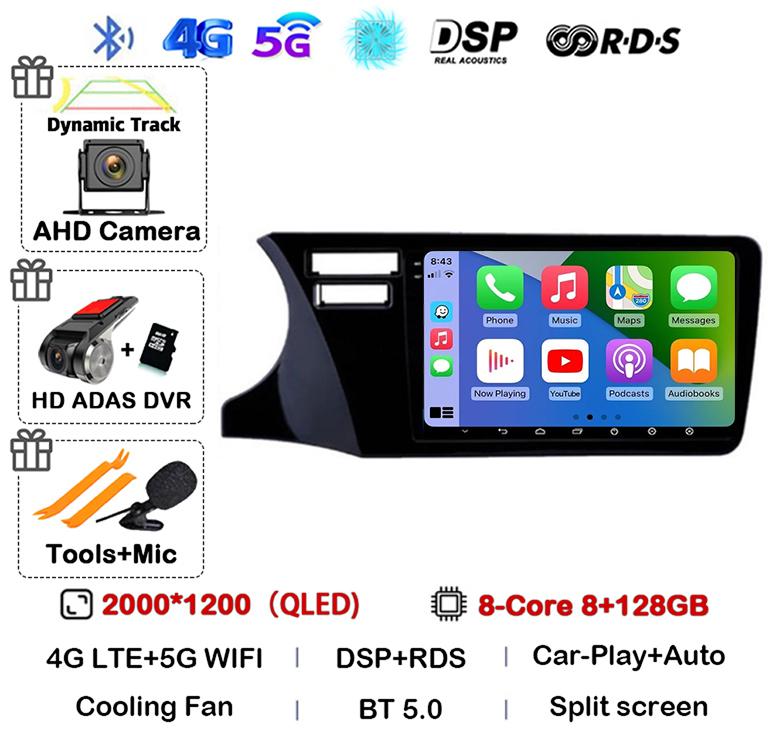 Android 14 Carplay Auto For Fit Honda City 2014 2015 2016 2017 Multimedia Stereo Car Radio DVD Video Player Navi Head Unit Audio