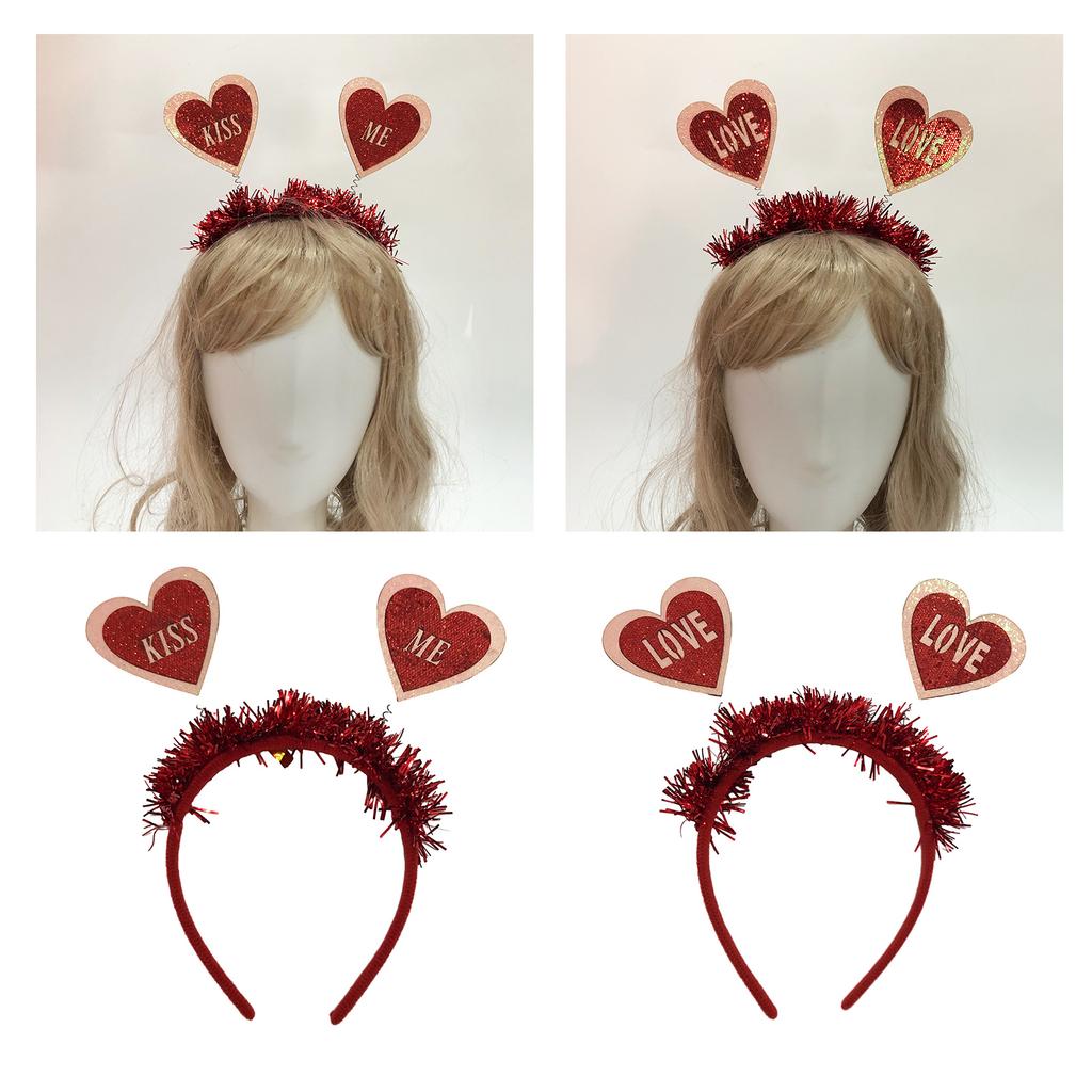 Delicate Banquet Party Hair Hoop with Heart Girls Valentines Headband with Tinsel Woman Teens Glitter Hair Accessory