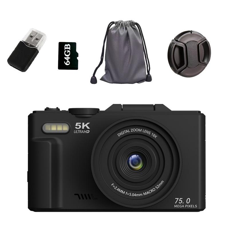 3-inch Flip Screen WiFi Beauty HD Camera, 75MP, 5K Video, 18x Zoom