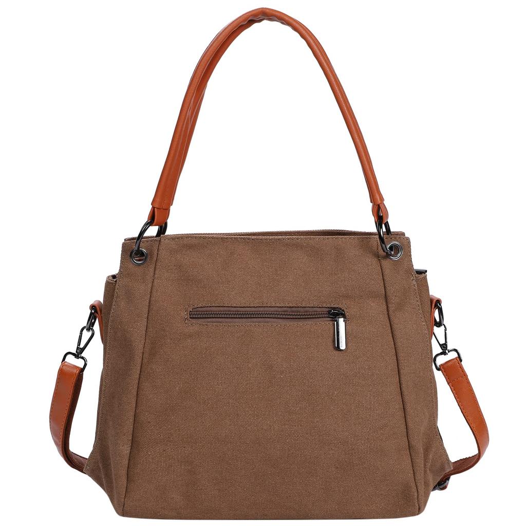 Canvas Tote Shoulder Bag Round Canvas Plain Light Business Shoulder Small Travel Zipper Size Wide Handheld Bag Large Stylish Mini School Bag [Takusan