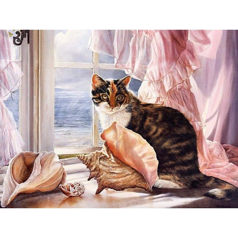 5D DIY алмазная живопись милый кот Алмазная вышивка оконный пейзаж вышивка крестом полная квадратная круглая дрель ремесла домашний декор подарок