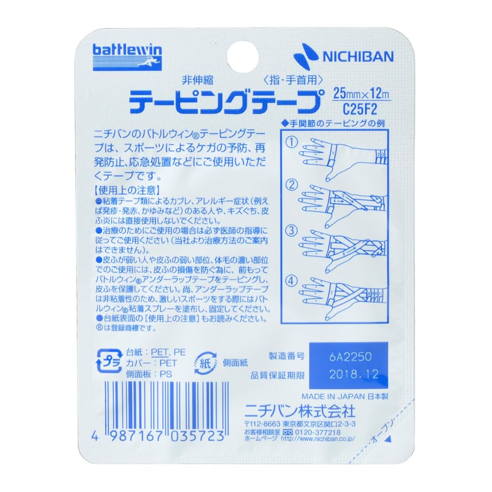 Лента Nichiban Battle Win Taping Type 25 мм x 12 м C25F2 нерастягивающаяся