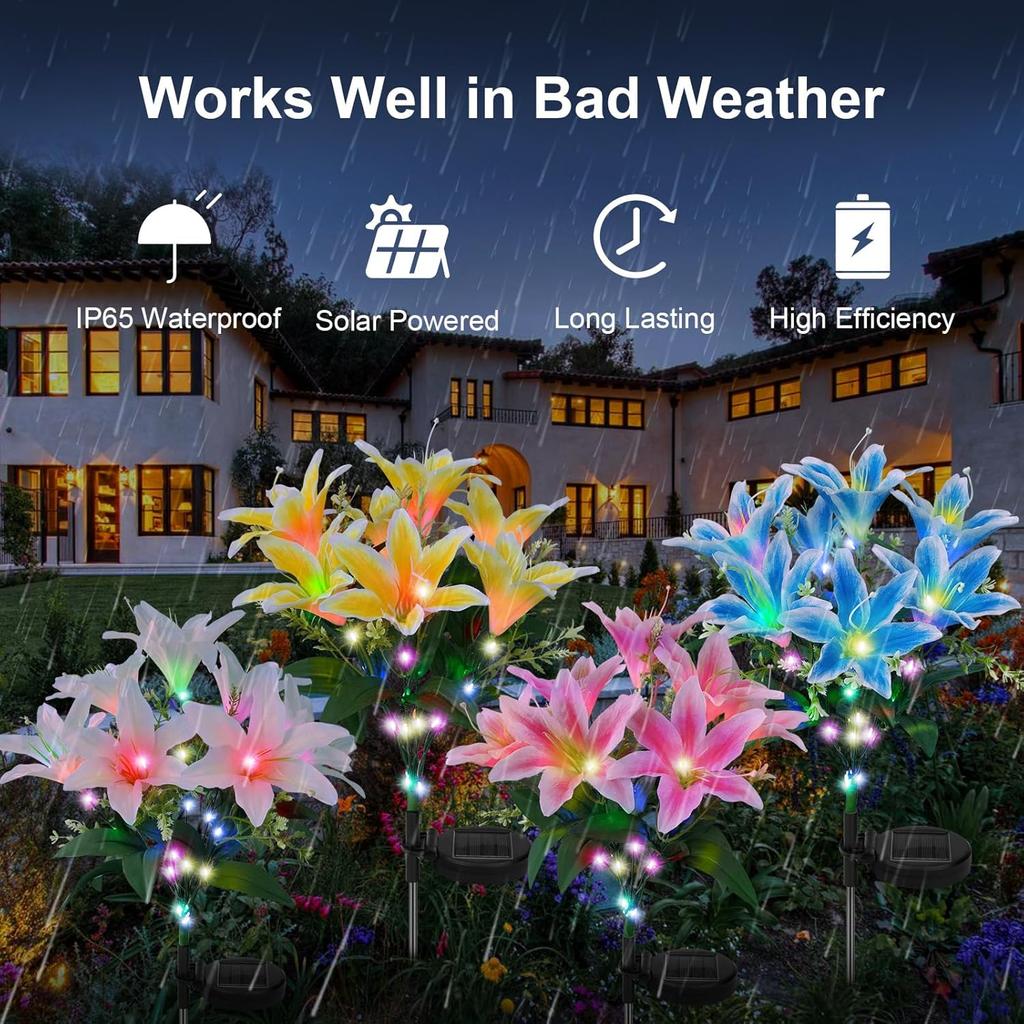 Solar Lily Lights Garden Light Flowers Outdoor Waterproof Solar Stake Lights for Back Yard Pathway Patio