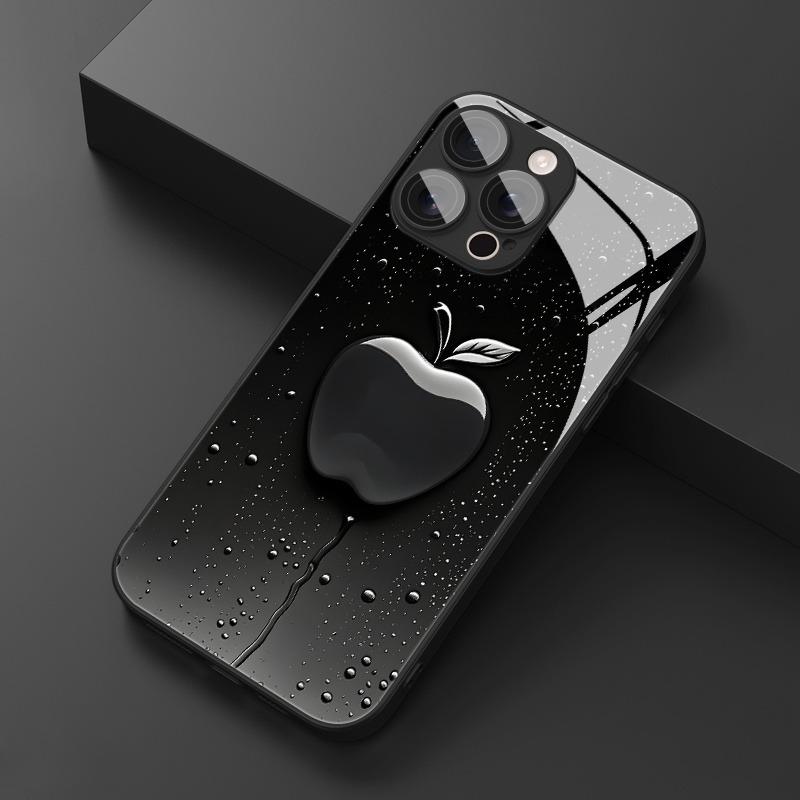 Черные капли воды 'Черный туман' Для стеклянного чехла с рисунком яблока Для iPhone 11 12 13 14 15 16 17 Pro Max 17Air 7 Plus XR XS X Чехол