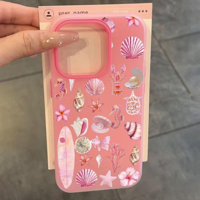 Pink Marine Creature Pattern Phone Case For iPhone 11 12 13 14 15 16 17 Pro Max 16E 17Air XR X XS Max 7 8 Plus Shockproof Cover