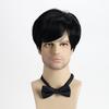Мужская короткая многослойная прическа с челкой, синтетические черные парики для мужчин, на каждый день, для вечеринок, для косплея, термостойкое волокно