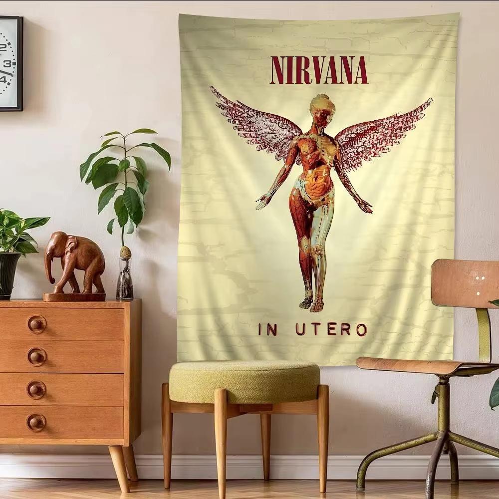 Гобелен Nirvana In Utero, Устойчивый к выцветанию Полиэстеровый Баннер для Гостиной, Музыкальной Комнаты, Комнаты в Общежитии, Для Использования В Помещении и На Улице