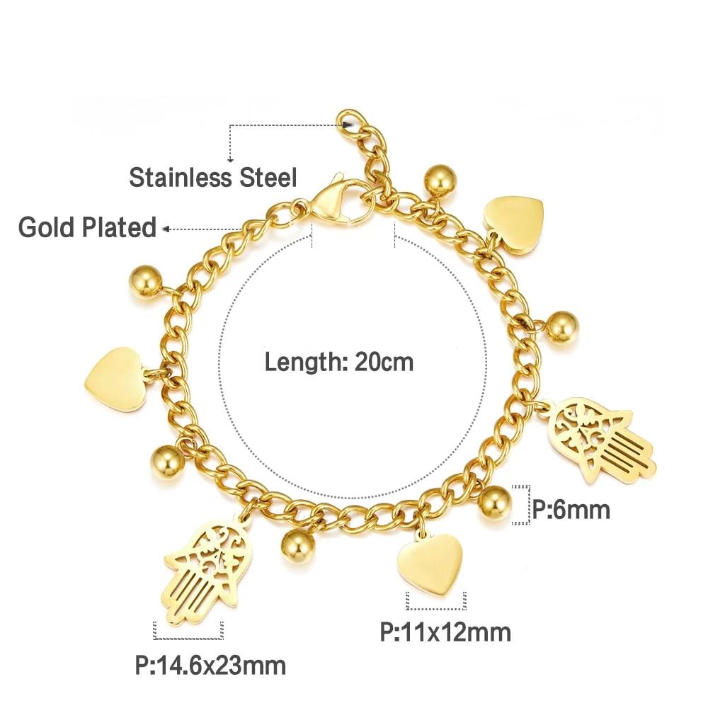 LUXUSTEEL браслет-подвеска в виде сердца и монеты из нержавеющей стали для женщин и девочек, золотой цвет, кубинский браслет-цепочка, ювелирное изделие, подарок 20 см