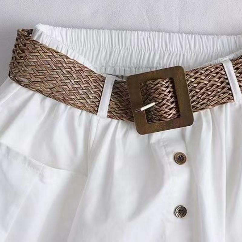 Женские весенне-летние хлопчатобумажные юбки трапециевидной формы, эластичная юбка с высокой талией, карманный ремень, однотонные универсальные юбки с длинным разрезом, пояс для отправки