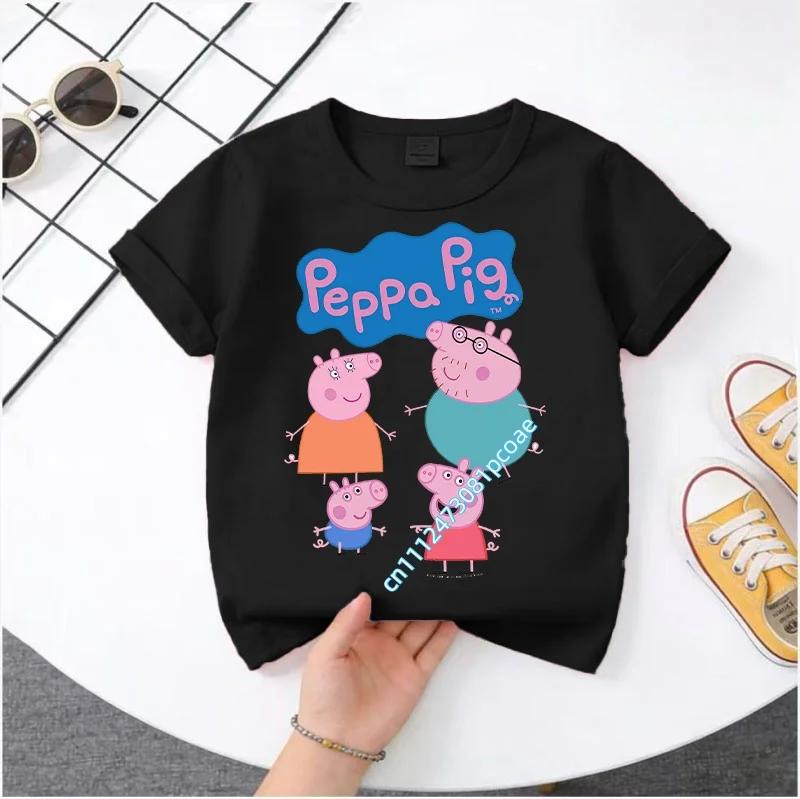 2026 Summer T-shirt - Peppa Pig Children's Pure Polyester Short-Sleeved Boys' Sport Shirt for Girls' Casual Top with Cartoon Print