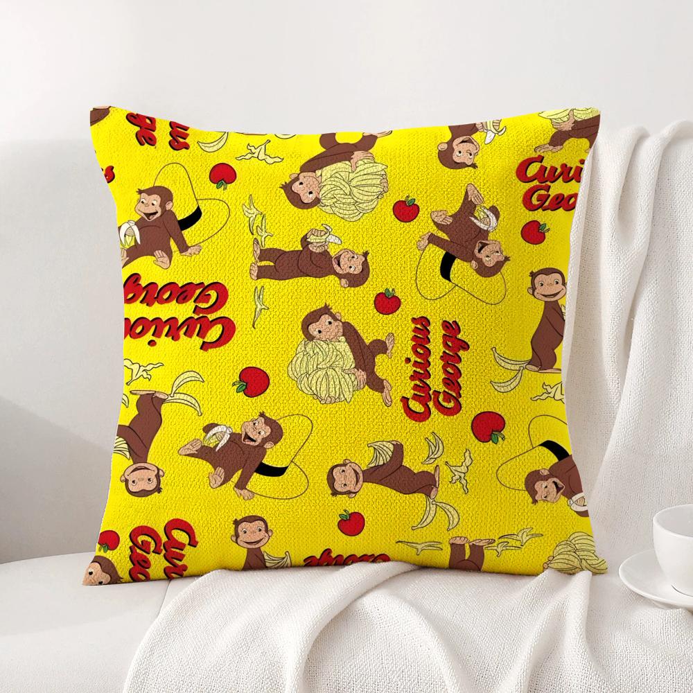 Cute GGeorge Monkey Curious Cushion Cover Natural Linen Pillow Cover DoubleSided Print Cushion Case for Sofa Home Decor Gift