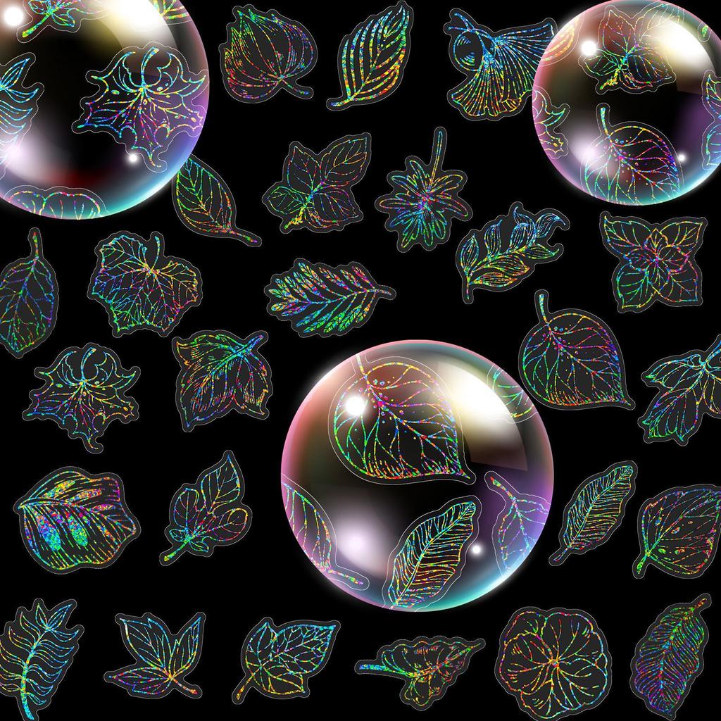 50 Laser Leaves Stickers Shrimp Skin New Product Stream Stickers Retro Guka Laser Stickers