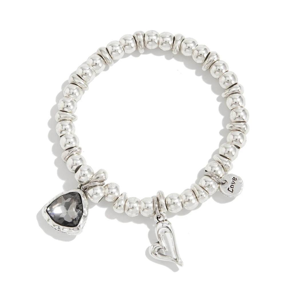 Salircon Trendy Elegant Shining Black Acrylic Hollowout Heart Pendant Bracelet Women New Silver Color Bead Chain Bangles Jewelry