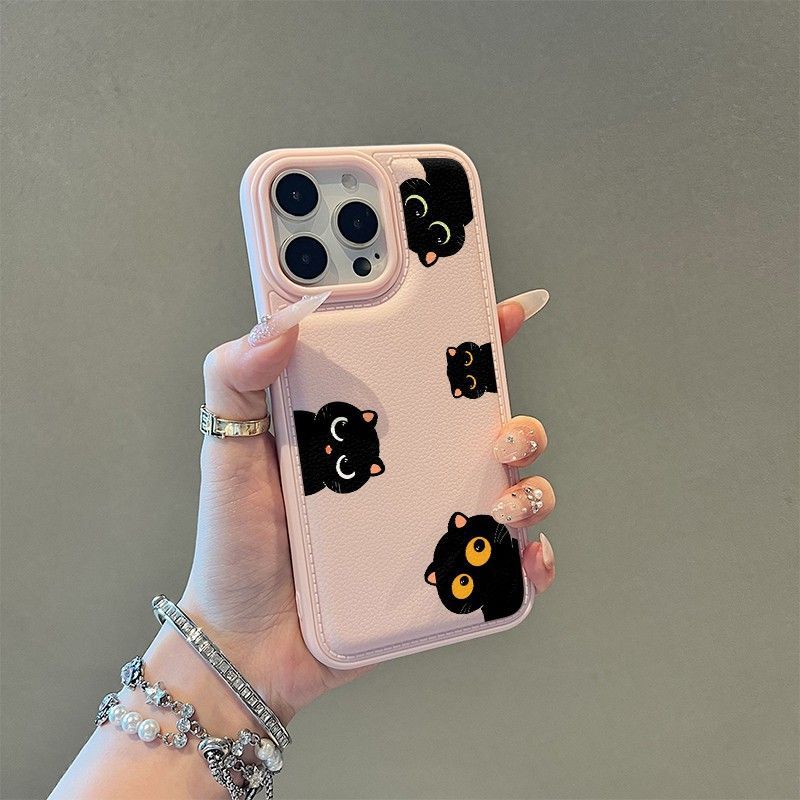 Милый котенок подходит для чехла на мобильный телефон Apple 17 iphone16pro15/14 противоударный 13 полноразмерный 12 кожаный узор большие отверстия