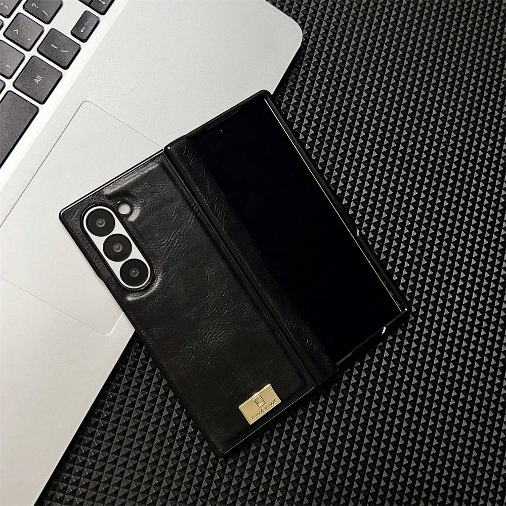 Ретро кожаный жесткий противоударный чехол для телефона Samsung Galaxy Z Fold 6 5 4 3 Fold6 Fold5 Fold4 Fold3 защитный чехол с шарниром
