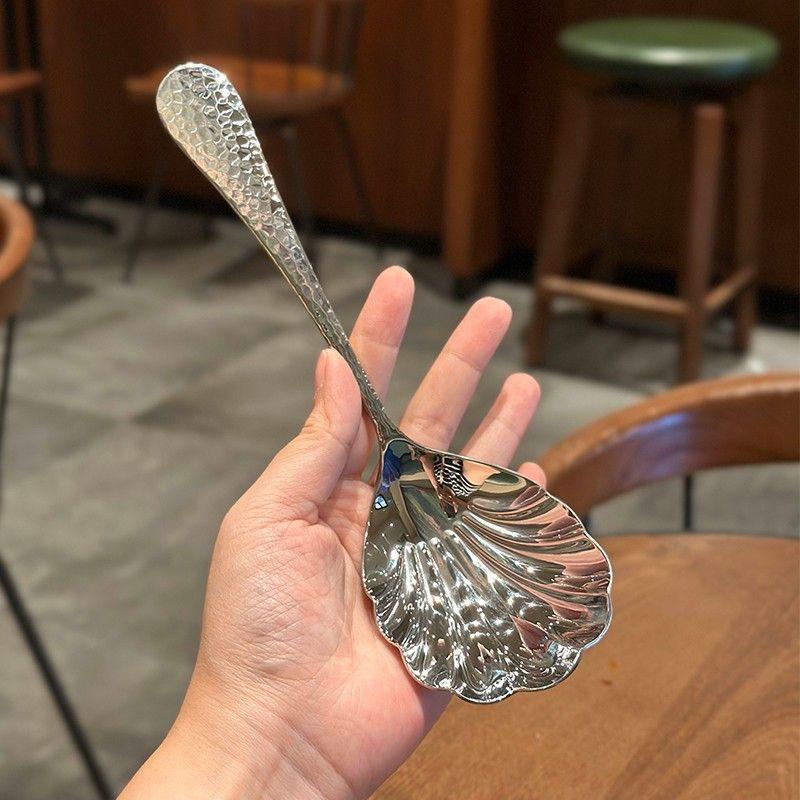 Ложка из нержавеющей стали в форме ракушки с длинной ручкой, половник, ресторанная десертная ложка, ложки для мороженого, кухонные принадлежности, инструмент