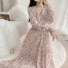 Autumn Spring Layers Dresses Fashion Female Printed Floral Long Sleeve V-neck Casual Dress