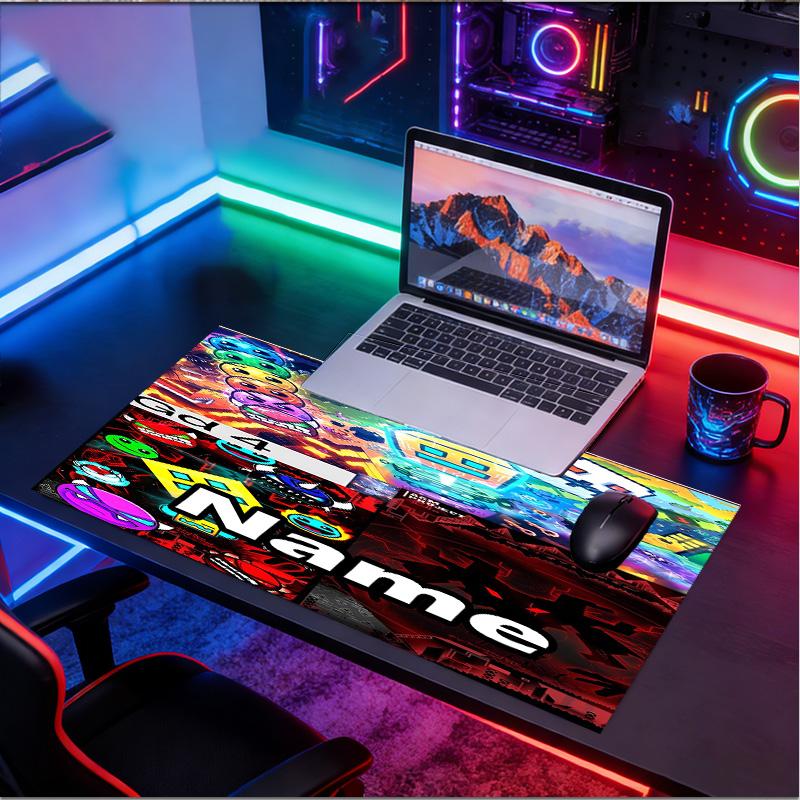 Custom Name Personalized Geometry Dash Pattern Mousepad, Laptop PC Desk Mat, Decorative Desk Mat for Home Keyboard Pad Gift