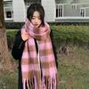 Женский шарф с клетчатым принтом, утолщенная теплая длинная шаль с отделкой кисточками, универсальное зимнее одеяло, повседневная одежда