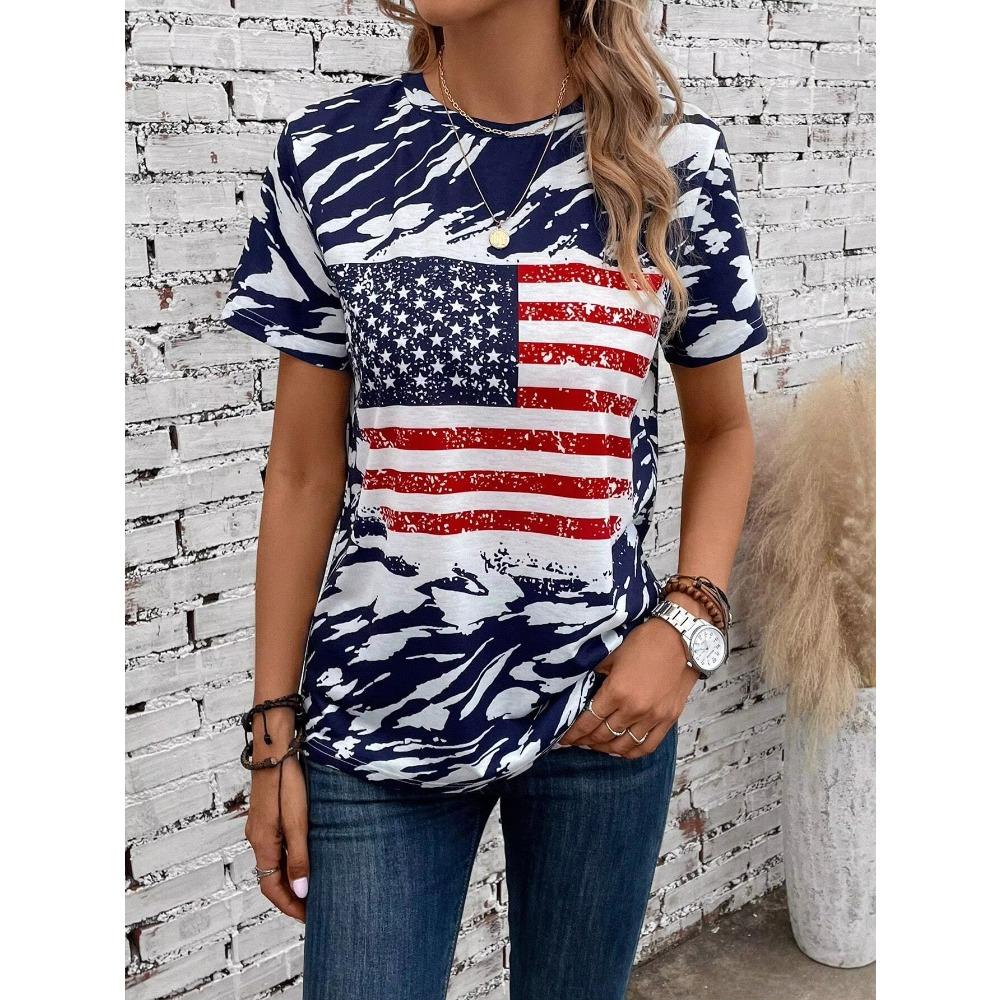 Women's T-Shirts for Women American Flag 3d Print Tops Casual Street Femalewear Summer Oversized T-Shirt Fashion Y2k Clothing