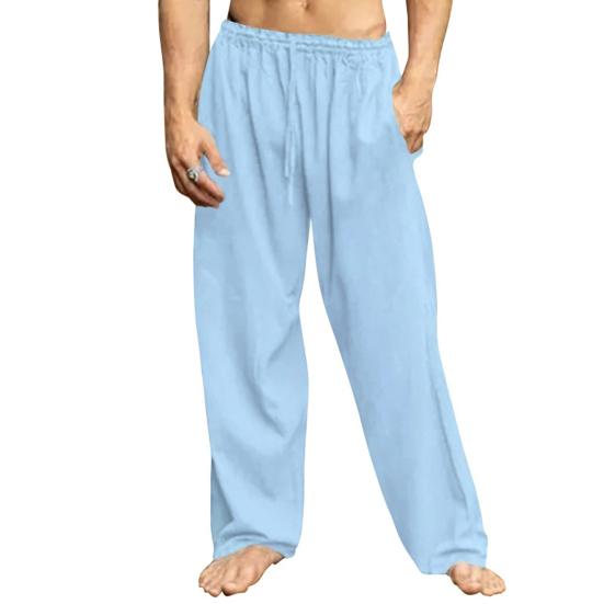 Мужские повседневные длинные брюки с эластичной резинкой на талии и завязками средней посадки, однотонные прямые спортивные брюки с широкими штанинами, уличная одежда