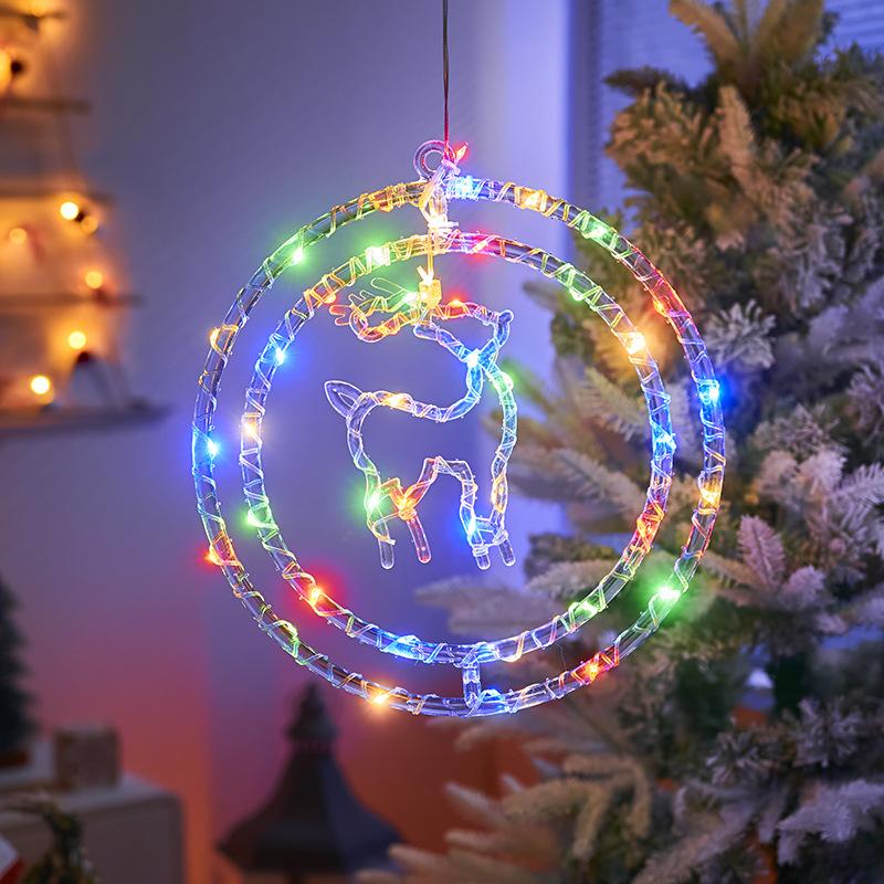 Christmas Decoration 3D Pentagram Moon Elk Snowflakes Hanging Lights for Christmas Windows Holidays