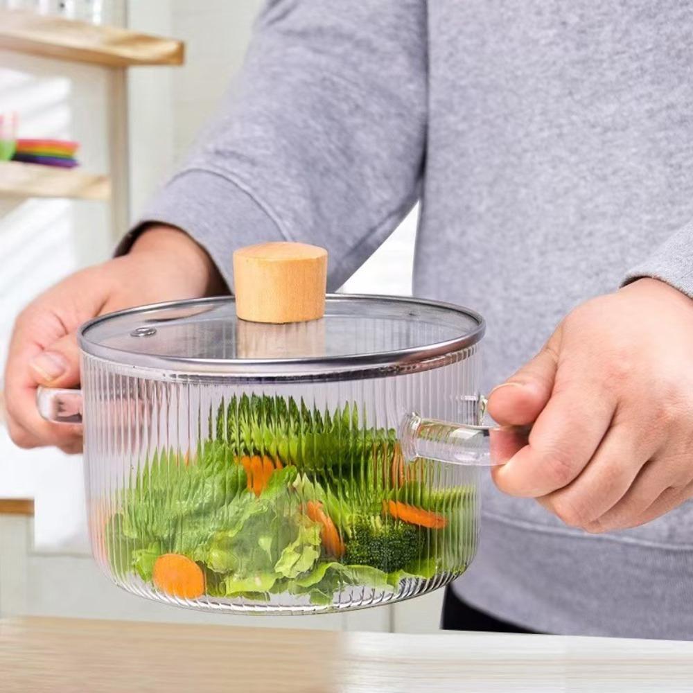 1.6L High Borosilicate Glass Saucepan Heat Resistant Soup Pot Cooking Pot Microwave Oven