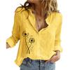 Women Fashion Lapel Neck Buttoned Blouses Summer&fall Floral Printed Cotton Linen Top Female Casual Loose Long Sleeve T-shirt