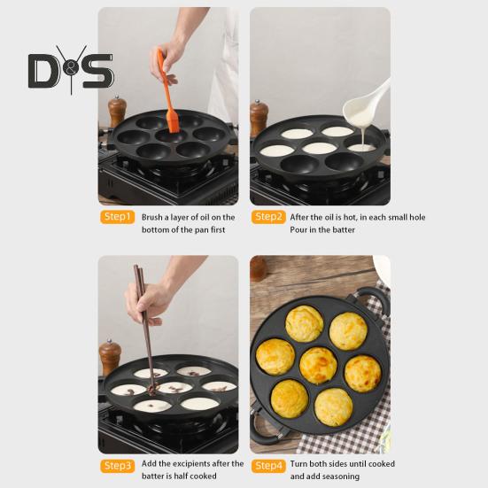 Сковорода для выпечки торта с 7 отверстиями, гладкая сковорода для омлета, антипригарная сковорода для шариков осьминога, омлетница для завтрака