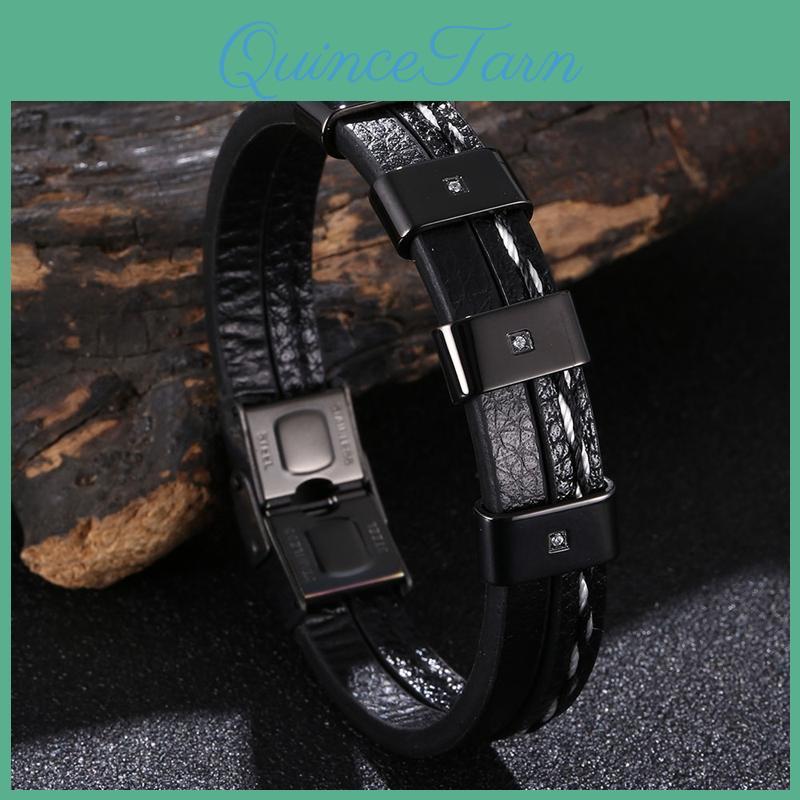 Leather Bracelet Stainless Luxury Men Steel Bangles Charm Accessories Fashion Mens Jewelry Boyfriend Gift