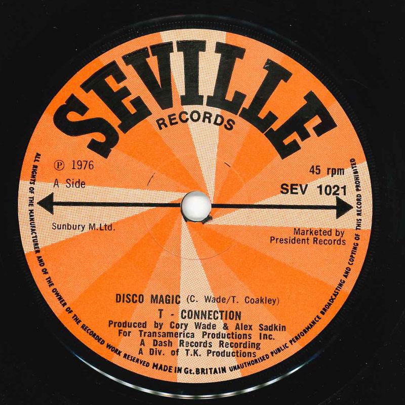 7-дюймовая пластинка TCONNECTION Disco Magic Monday Morning SEV1021 Seville Records 1976 UK SoulFunk Б/у