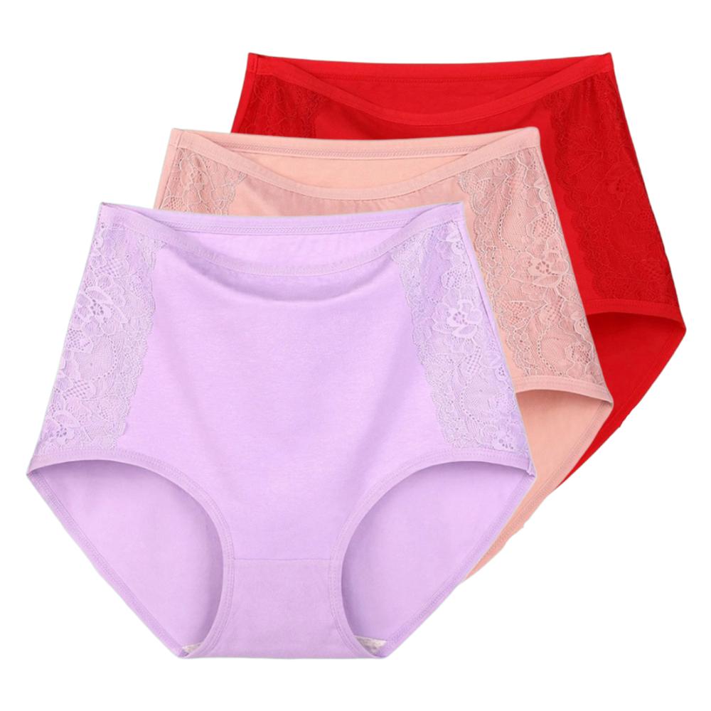 3Pcs High Waist Women's Panties Middle Aged Briefs Cotton Underwear Breathable Ladies Comfort Underpants XL 2XL 3XL 4XL 5XL 6XL