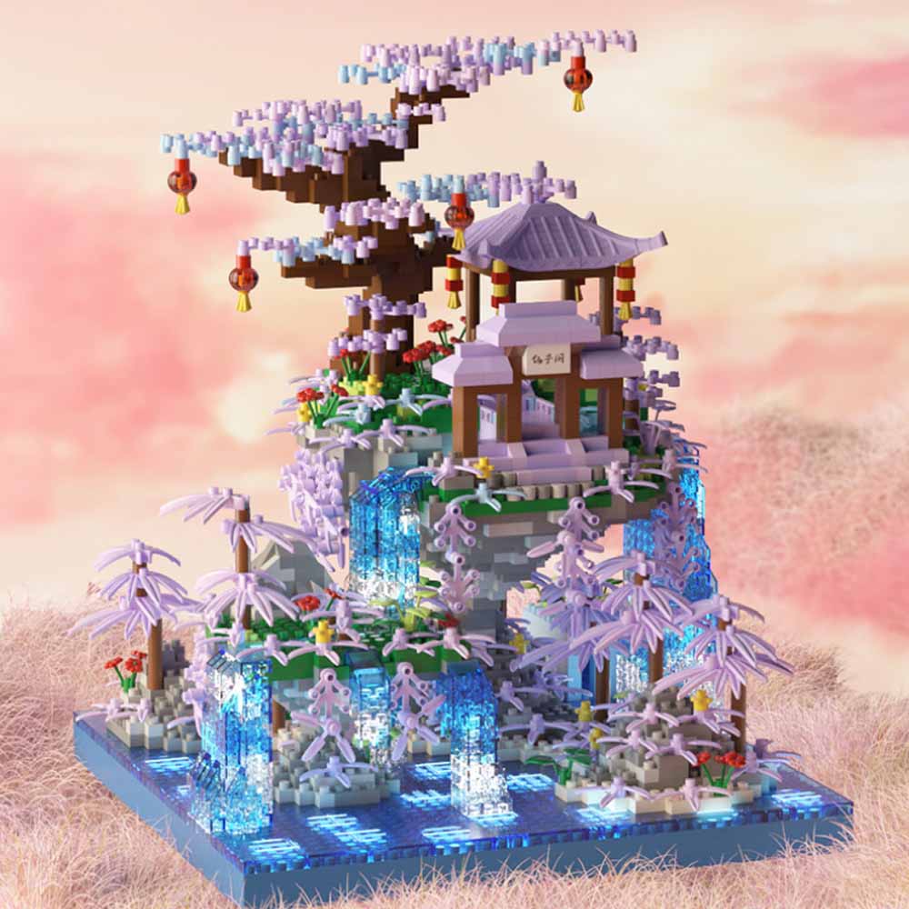 MOC Forest Lakes Tree Castle House Building Blocks Set Waterfall With Light DIY Toys For Children Birthday Holiday Special Gifts