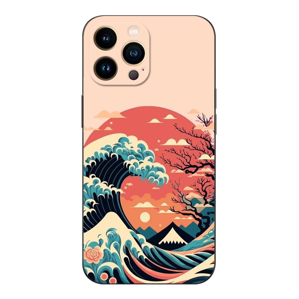 Чехол для телефона с мультяшной волной для iPhone Samsung Galaxy Redmi Xiaomi Oppo OnePlus Note SA 7 8 9 10 11 12 13 14 20 21 22 23 53 54 Pro Max Ultra TPU Soft