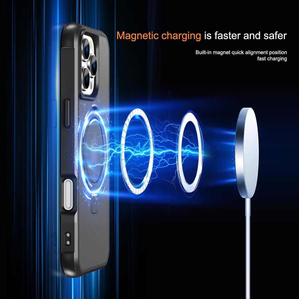 For iPhone 16 Pro Max Case Compatible with MagSafe Ring Holder Kickstand TPU+PC Phone Cover