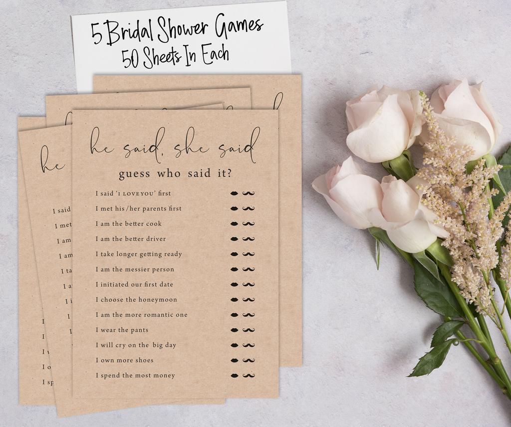 Набор из 5 игр для свадебного душа Inkdotpot Rustic Kraft Paper Theme (Мероприятия для 50 гостей) Веселый набор игр для девичника