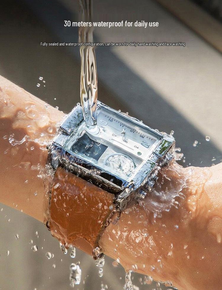 Мужские спортивные водонепроницаемые часы Oulm с квадратным циферблатом, многофункциональными особенностями и золотым кожаным ремешком