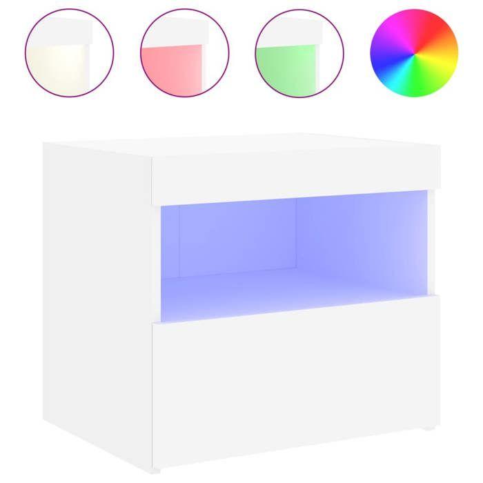 VidaXL Table de Chevet avec Lumières LED, Armoire de Lit avec Rangement, Table de Nuit, Armoire de Nuit, Moderne, Blanc Bois 836763