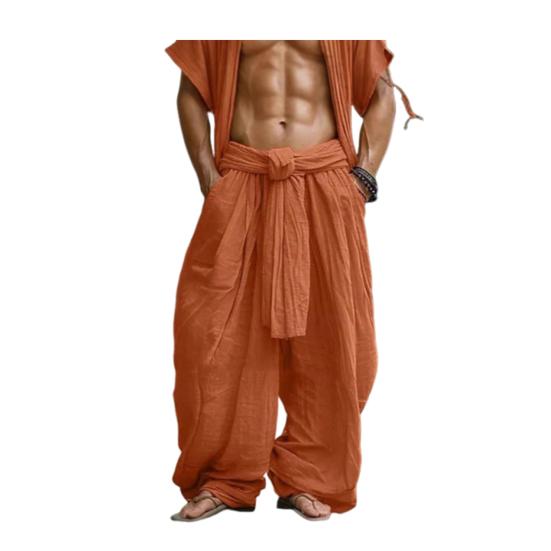 Yousheng Men Pants with Pockets Solid Color Loose Fit Breathable Soft Elastic Waist Simple Casual Pants Streetwear Vintage Outfit