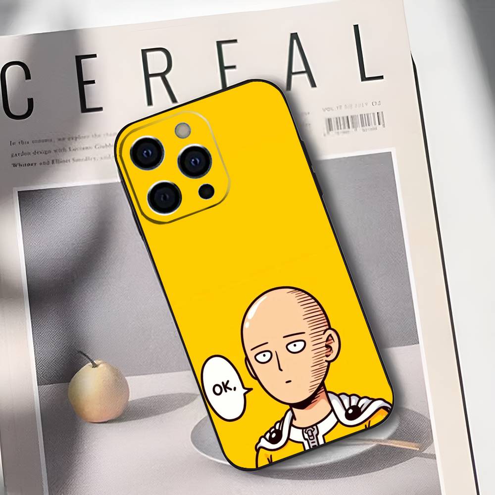 Чехол для телефона One P-Punch M-Man S-Saitama Для iPhone 17,16,15,14,13,12,11 Plus,Pro Max,XS,Мягкий черный чехол