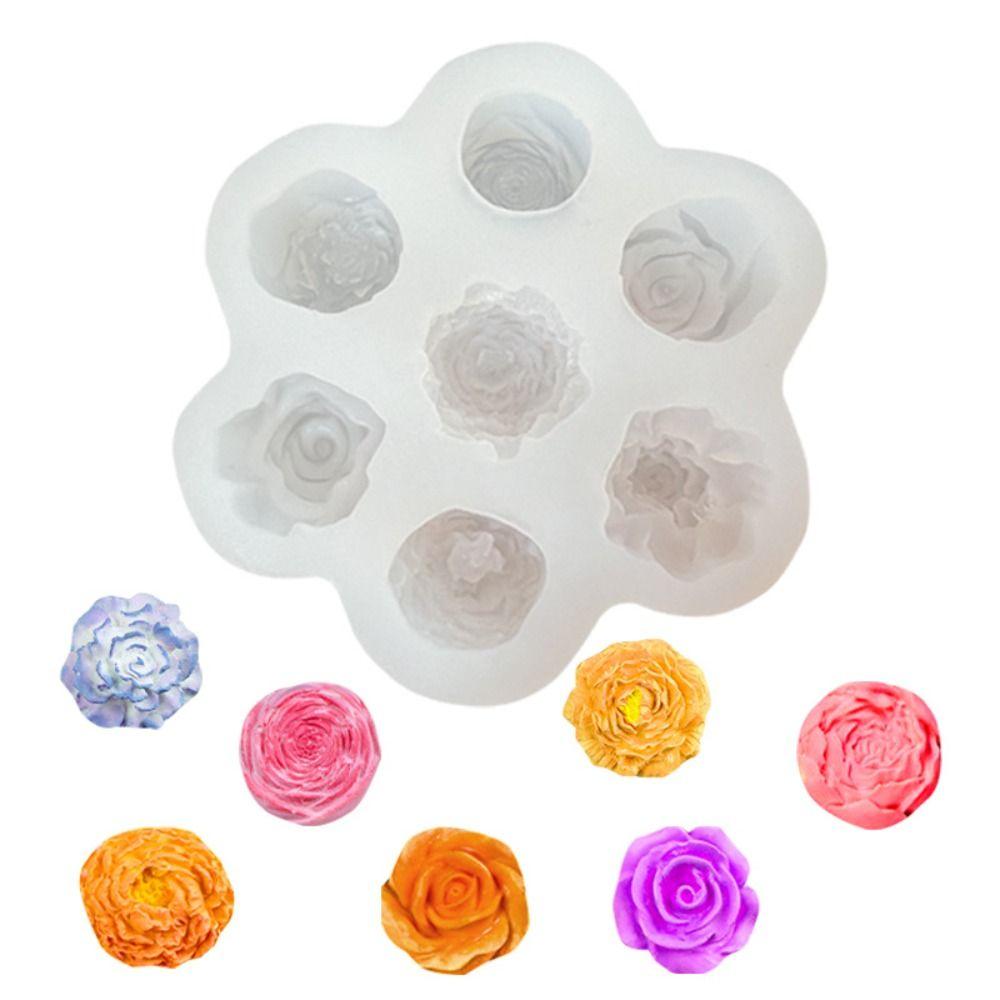 7 Cavity Chocolate Cake Baking Mold 3D Rose Peony Candle Soap Mold New Flower Silicone Molds