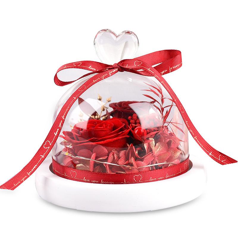 Valentine's Day Gift Eternal Flower Love Glass Cover Rose Flower Gift Dried Flower Protection Flower Bouquet