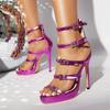 Sexy High Heels Sandals Women's Summer Shoes Large Size Gold Silver Green Purple Heeled Buckle Strap Party Wedding Shoes Female