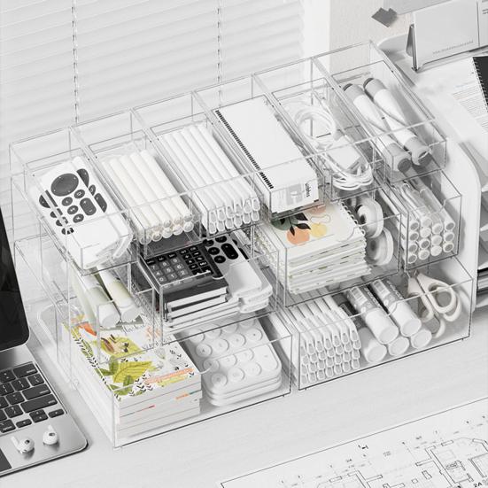 Акриловый Органайзер для Хранения Прозрачный Органайзер с Выдвижными Ящиками Пылезащитный Органайзер для Косметики Очки Чай Кофе Канцелярские Принадлежности Настольный Контейнер для Хранения