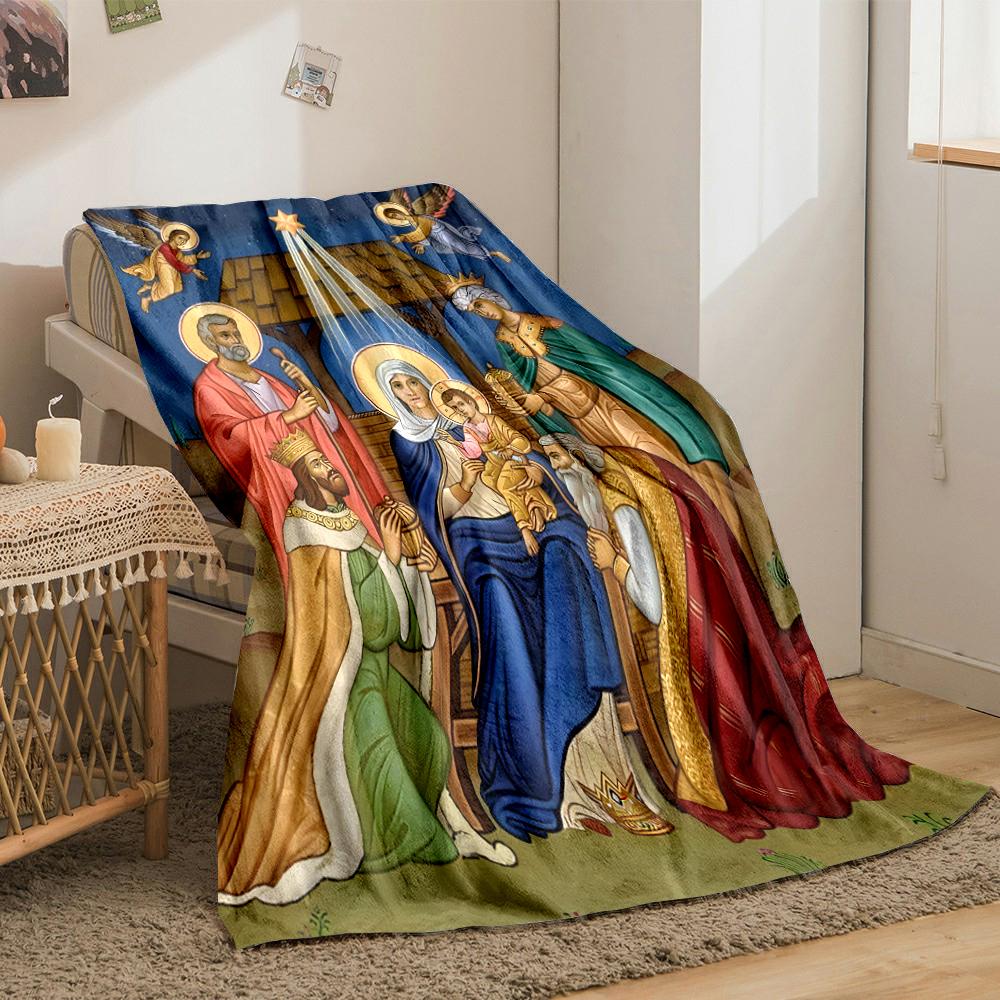 Nativity Scene with Three Wise MenFlannel blanket for bedroom, living room, sofa, and nap