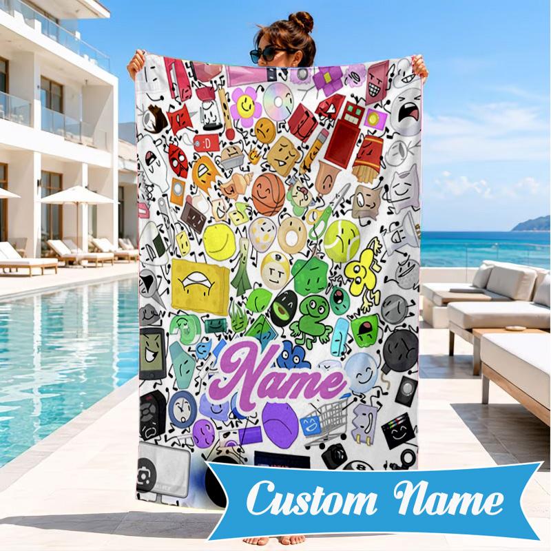 Custom Name Colorful Dream Island Beach Towel Microfiber Beach Towel, Lightweight and Quick-Dry, for Summer Travel, Swimming Pool Gift