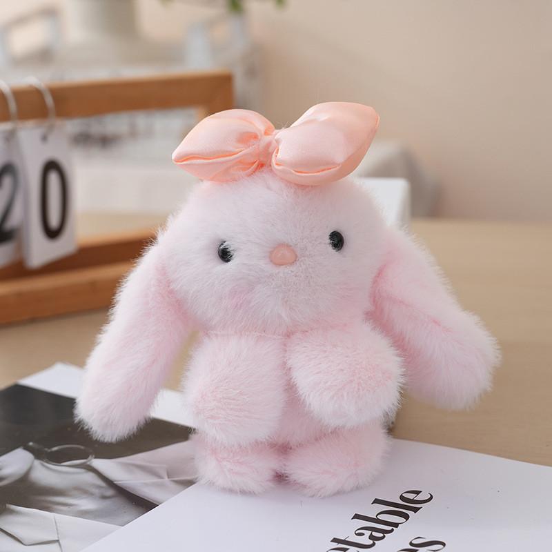 Animal Stuffed Bunny With Bow Keychain Pp Cotton Filling Key Chain