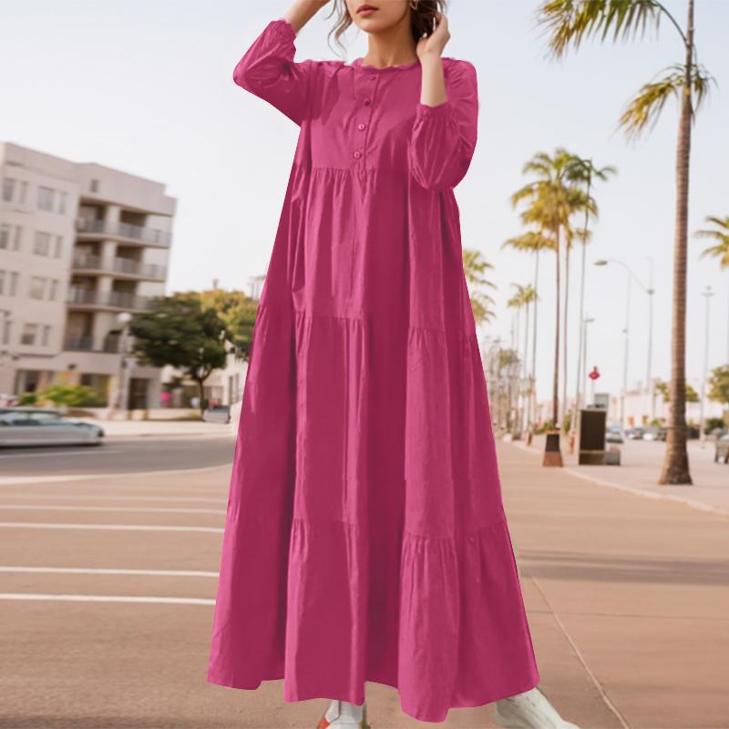 ZANZEA Women Holiday Casual Nine Quarter Sleeve Summer Loose Long Dress