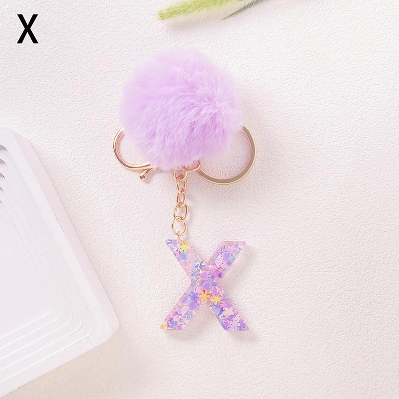 Adorable Glitter Initial Keychain Sparkling Resin Alphabet Pendant With Fluffy Letter Charm For Girls Bags Backpacks Accessories