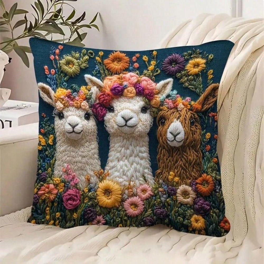 Vintage Pillow Case Alpaca Print Decorative Pillowcase Creative Cushion Cover Sofa Decoration